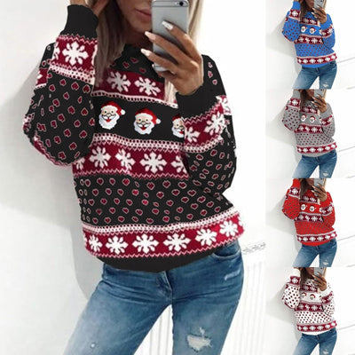 Weihnachtspulli - Rundhalsausschnitt - Loose Fit - Weihnachtspullover - Damenpullover-Leyna Moda