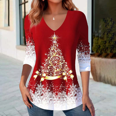 Weihnachtspullover | Langarm | V-Ausschnitt | Bluse | Weihnachtspullover für Damen-Leyna Moda