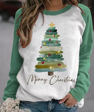 Weihnachtspullover | Langarmshirt | Weihnachtsbaum | Weihnachtspulli | Damenpullover-Leyna Moda