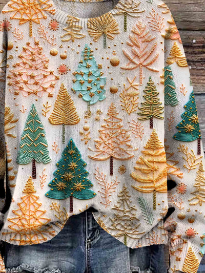 Weihnachtspullover – locker geschnittener, gestrickter Weihnachtspullover für Damen mit Weihnachtsbaum-Leyna Moda