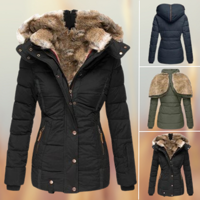 Winterjacke | Kapuze | Fell gefüttert | Pufferjacke | Damenjacke-Leyna Moda