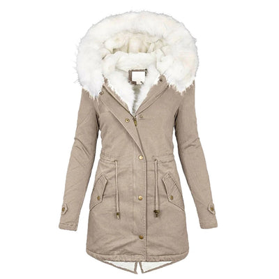 Winterjacke – Warme Winterparka-Jacke mit Kapuze und Pelzbesatz für Damen-Leyna Moda