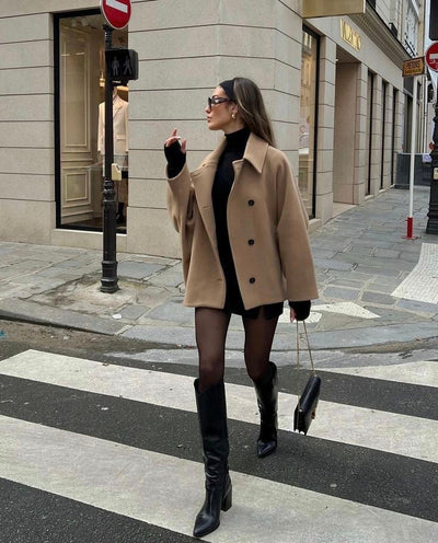 Woll-Trenchcoat | Kurz | Einreihig | Oversize-Jacke | Damenjacke-Leyna Moda