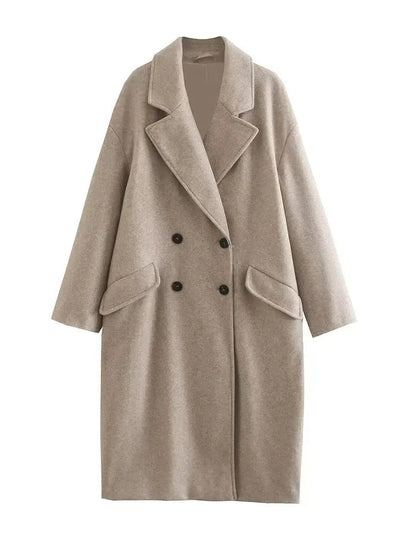 Woll-Trenchcoat – Zweireiher – Oversize – langer Wollmantel – Wintermäntel und -jacken für Damen-Leyna Moda