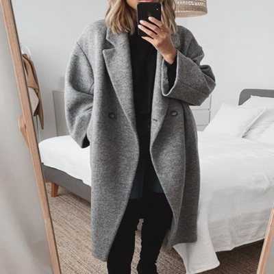 Wollmantel – Oversize – Zweireiher – langer Mantel – Damenmantel-Leyna Moda