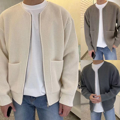 Zip-Up Cardigan | Langarm | Warm | Strickjacke | Herrenstrickwaren-Leyna Moda