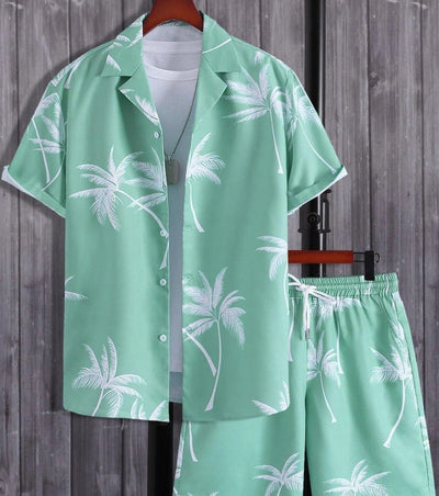 Zweiteiliges Set - Kurzarm-Hawaii-Sommerhemd und Shorts für Männer-Leyna Moda